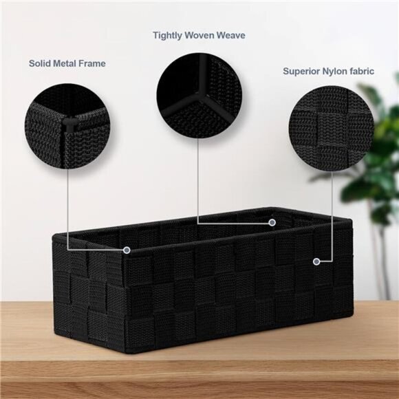 Woven Storage Baskets Set of 9 Black Organizer Bins for Closet Drawer Shelf - Picture 4 of 8